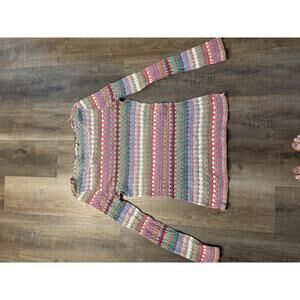 Dylan Multicolor Crochet Cotton Top XL Runs Small Long Sleeve Boho